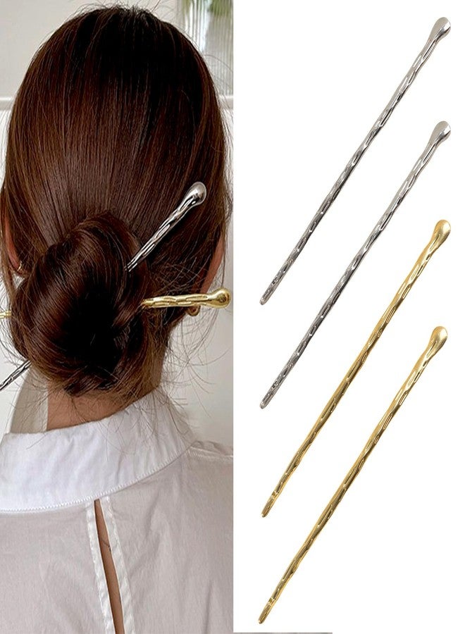 Snmzlc 4 Pcs Hair sticks for buns,French hair pins for women,Buns and Updos with No Hair Damage, Metal Texture Pin Great Hold,Suitable for fine & thick hairUS306 - Image 1